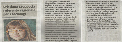 Cristiana Scoppetta referente regionale per i sociologi